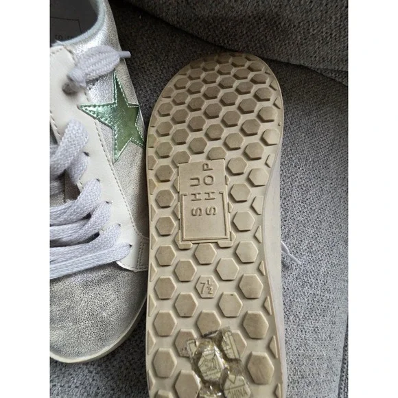 Shu Shop Paula Silver Distressed Shoes Sneakers Shiny Star US 7.5 - Picture 9 of 13